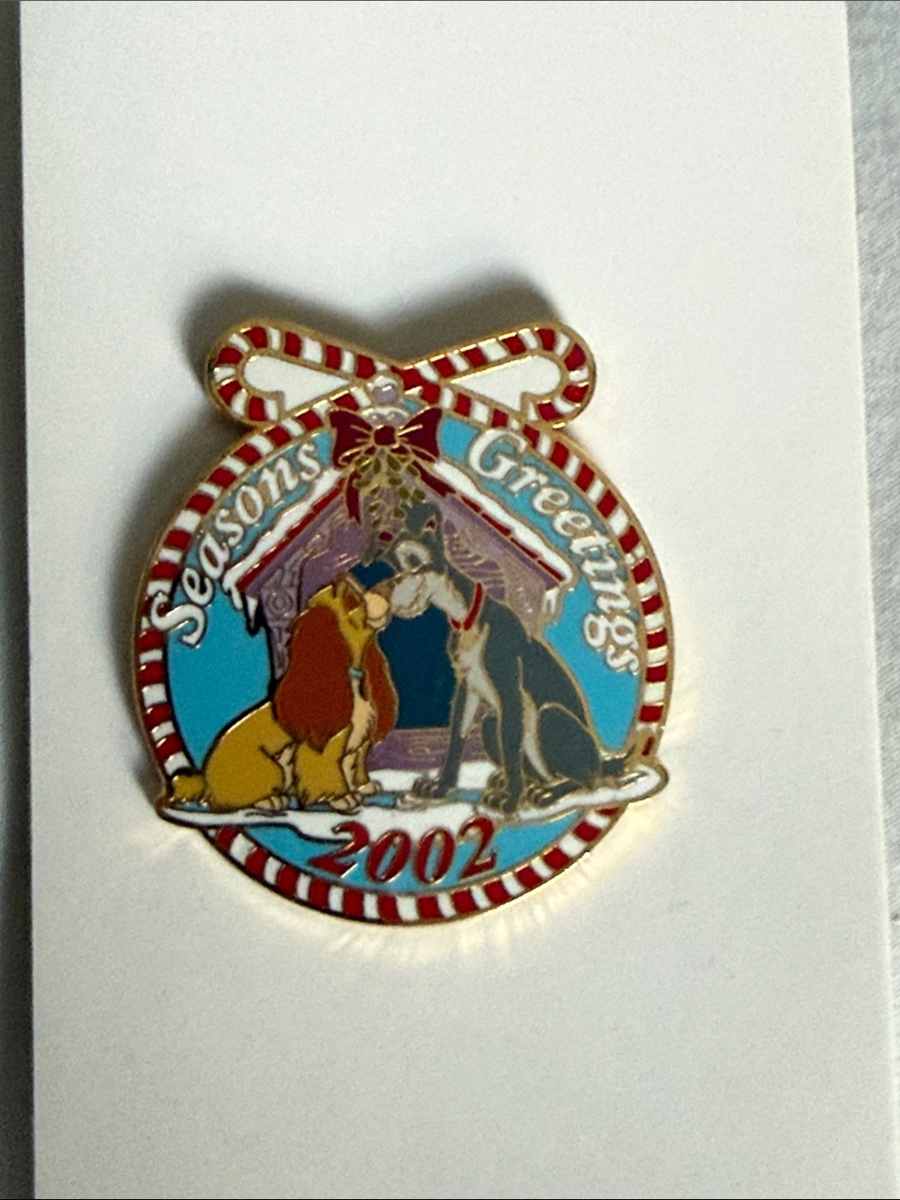 Disney Pin DLR Cast Holiday Pin Christmas 2002 Lady & Tramp Pin
